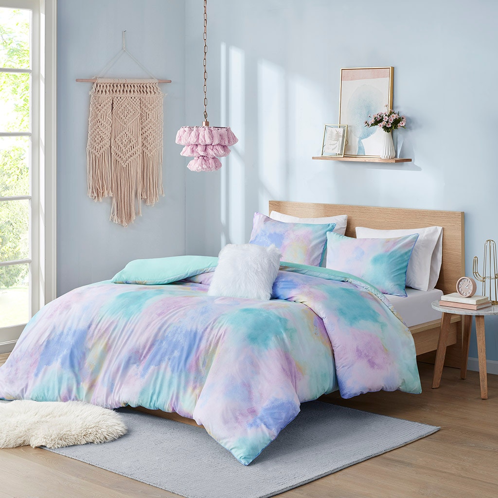 Hampton Hill Bedding Cassiopeia Watercolor Tie Dye Printed Duvet Cover Set with Throw Pillow ID12-1989