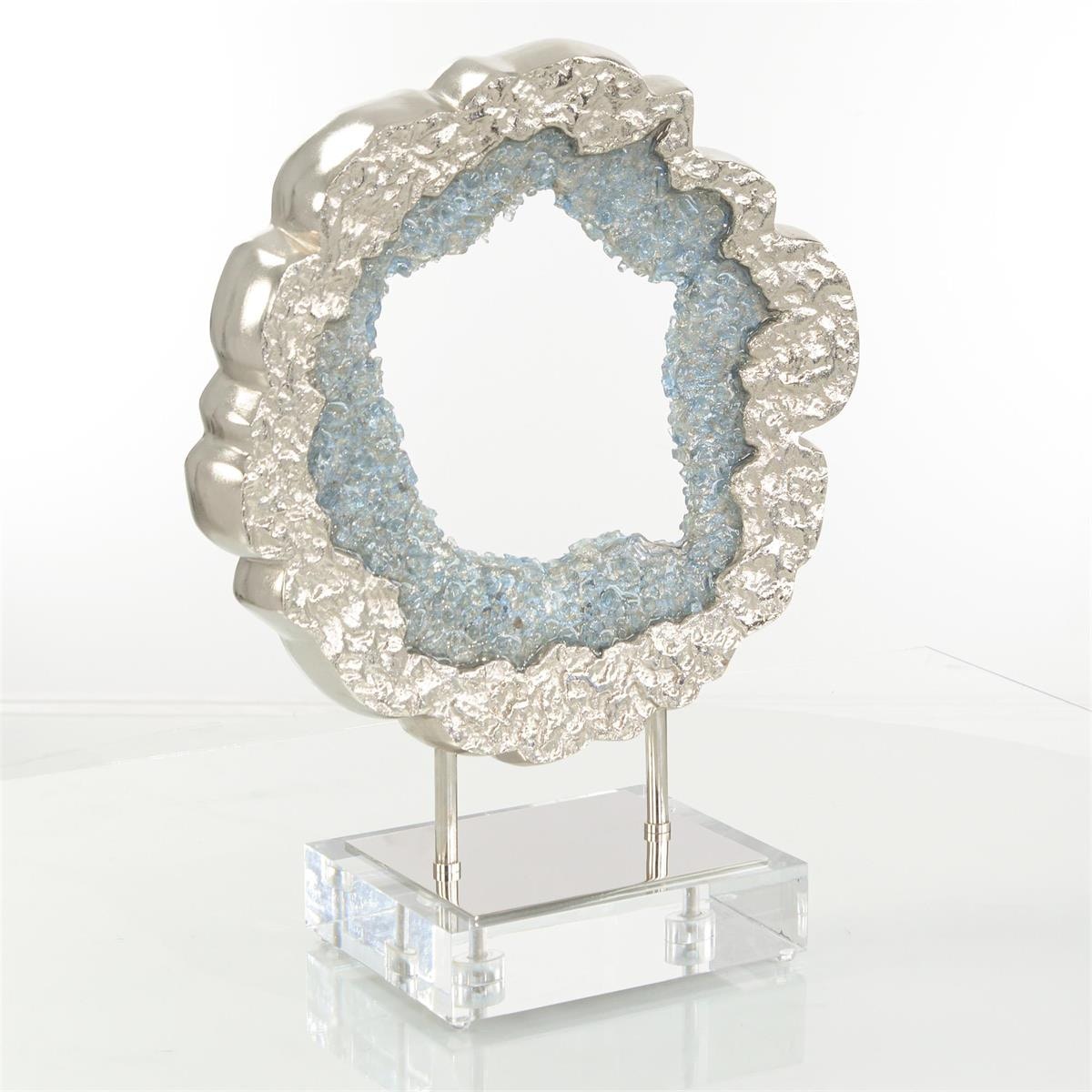 John Richard Hammered Nickel and Sea Blue Geode Sculpture JRA-14205