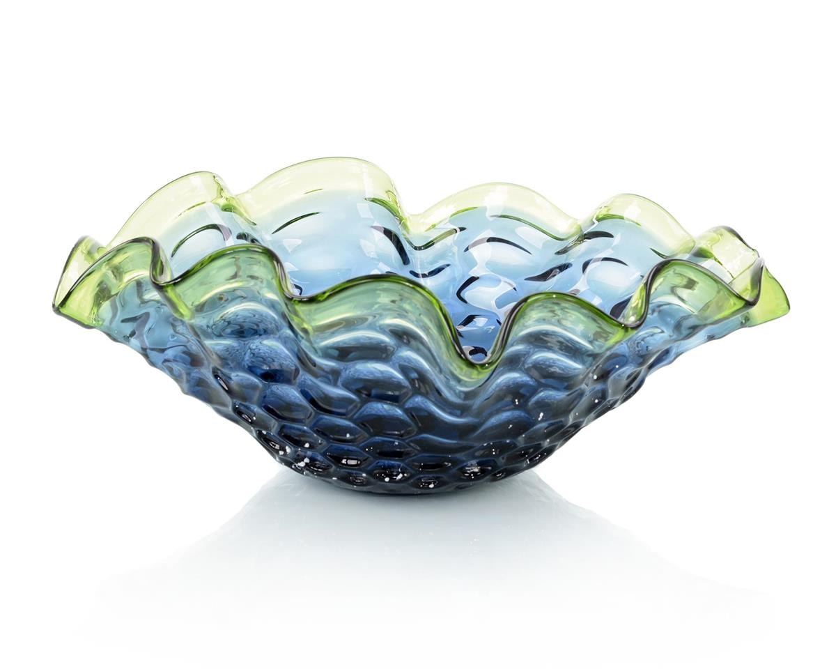 John Richard Royal and Emerald Handblown Glass Bowl JRA-13002