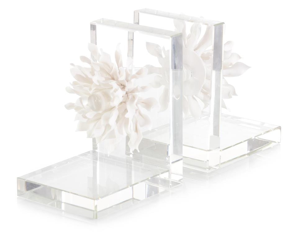 John Richard Set of Two Porcelain Petals and Crystal Bookends JRA-11459S2