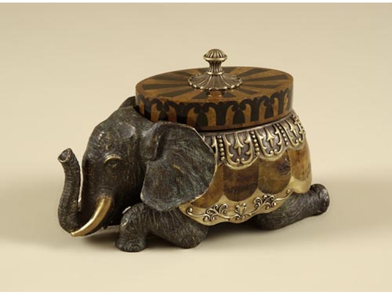 Maitland Smith 1158 011 Accessories Cast Brass Maitland Smith Cast Brass Elephant Box Dark Bronze Verdigris Finish Black And Tiger