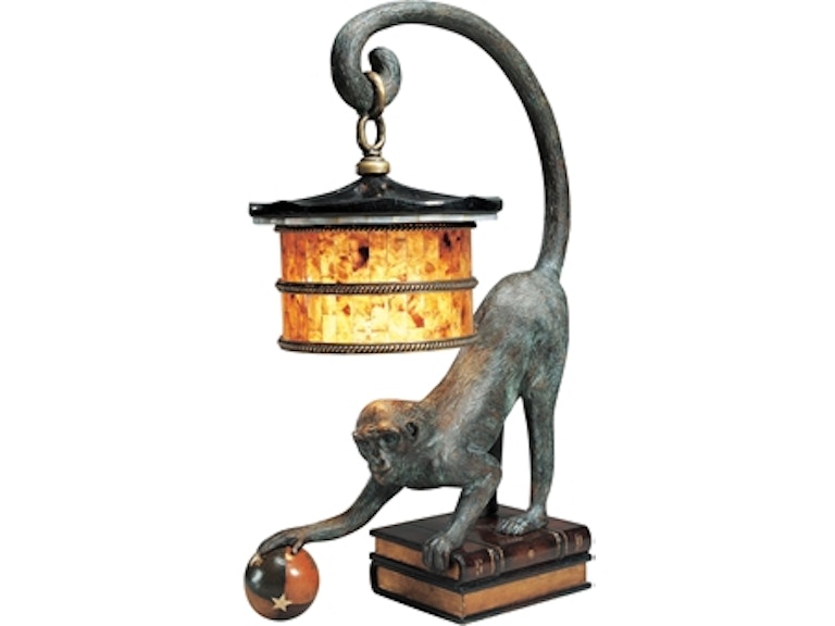 Maitland Smith 8136 17 Lamps And Lighting Verdigris Bronze Patina Maitland Smith Verdigris Bronze Patina Monkey Lamp Leather Book Design Base Penshell Shade 8136