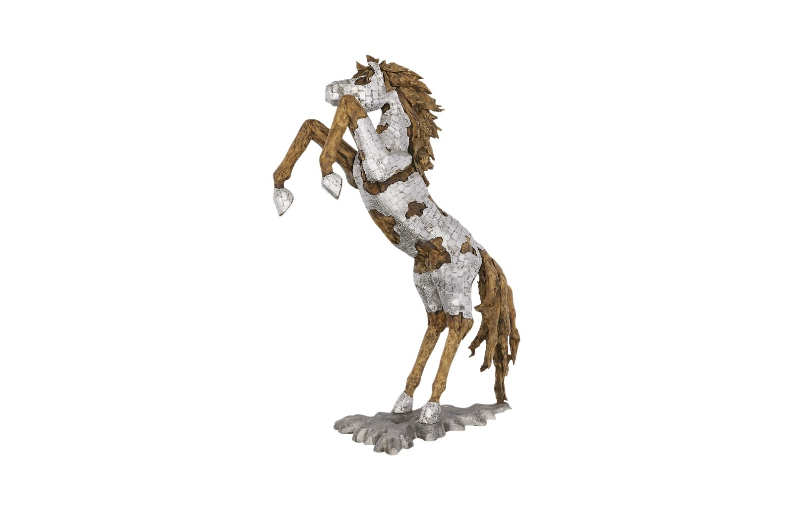 Phillips Collection Mustang Horse Armored Sculpture, Rearing, Wood Base ID113406