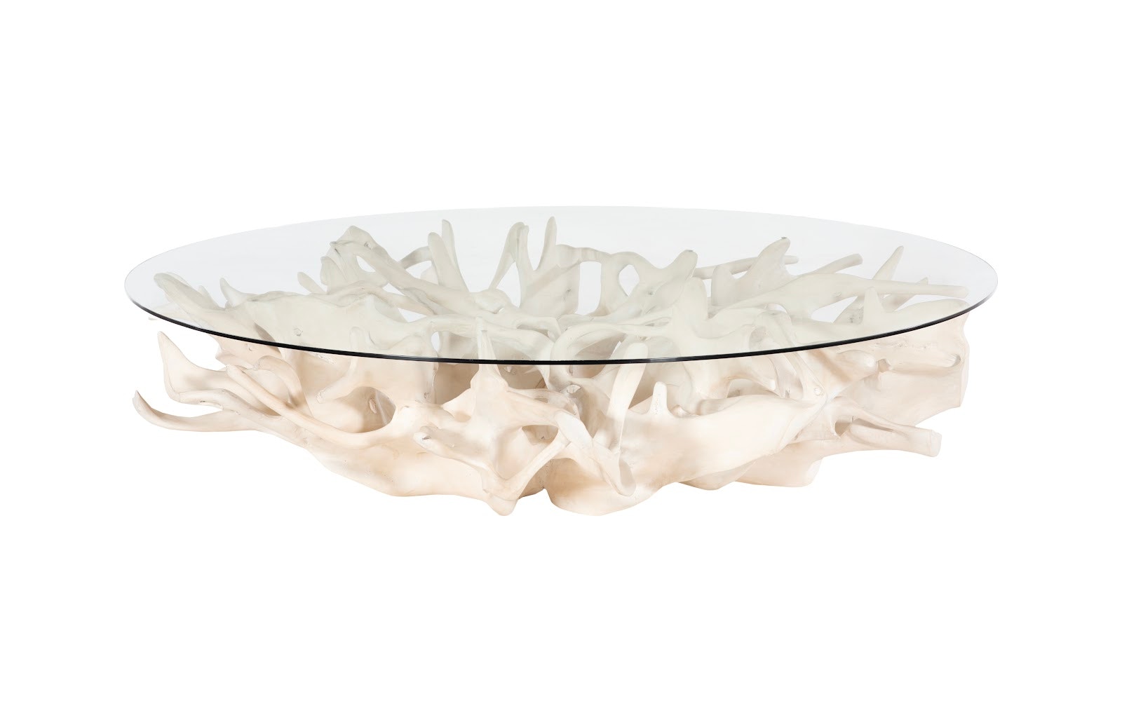 Phillips Collection Cast Root Coffee Table, Faux Bleached Finish, With 82 Glass PH117055