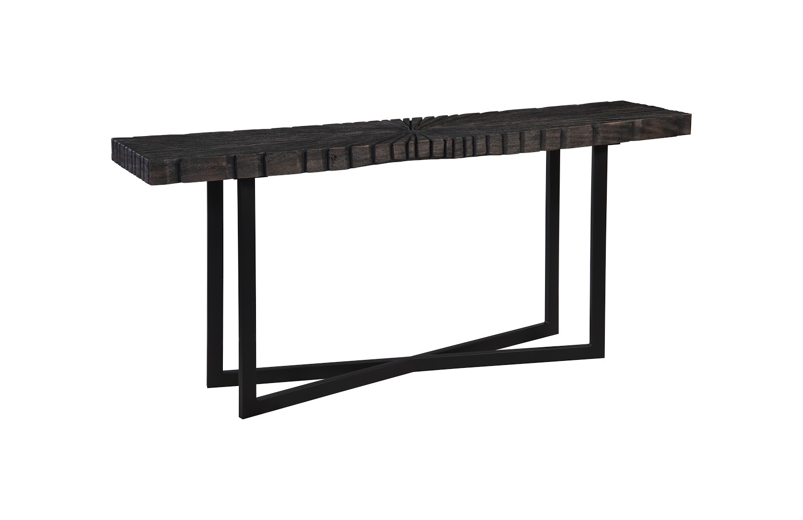 Phillips Collection Chainsaw Console Table, Burnt Black, Black Iron Cross Base TH103558