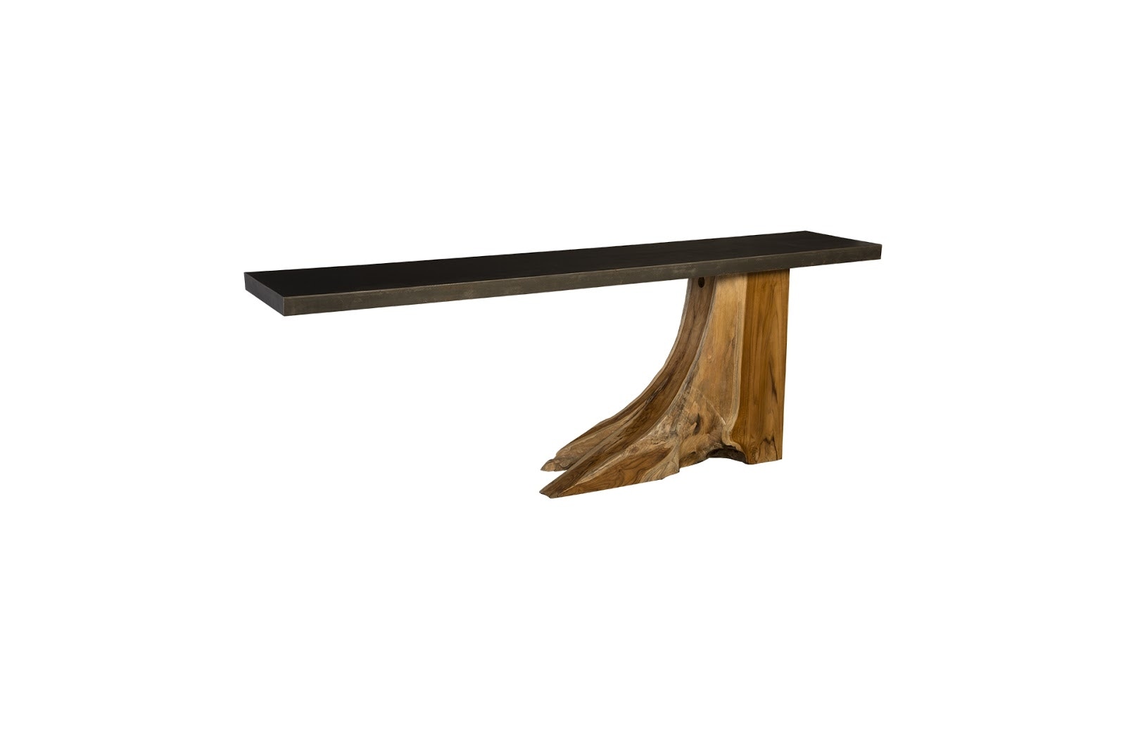 Phillips Collection Teak Wood Console Table, Iron Sheet Top TH89260