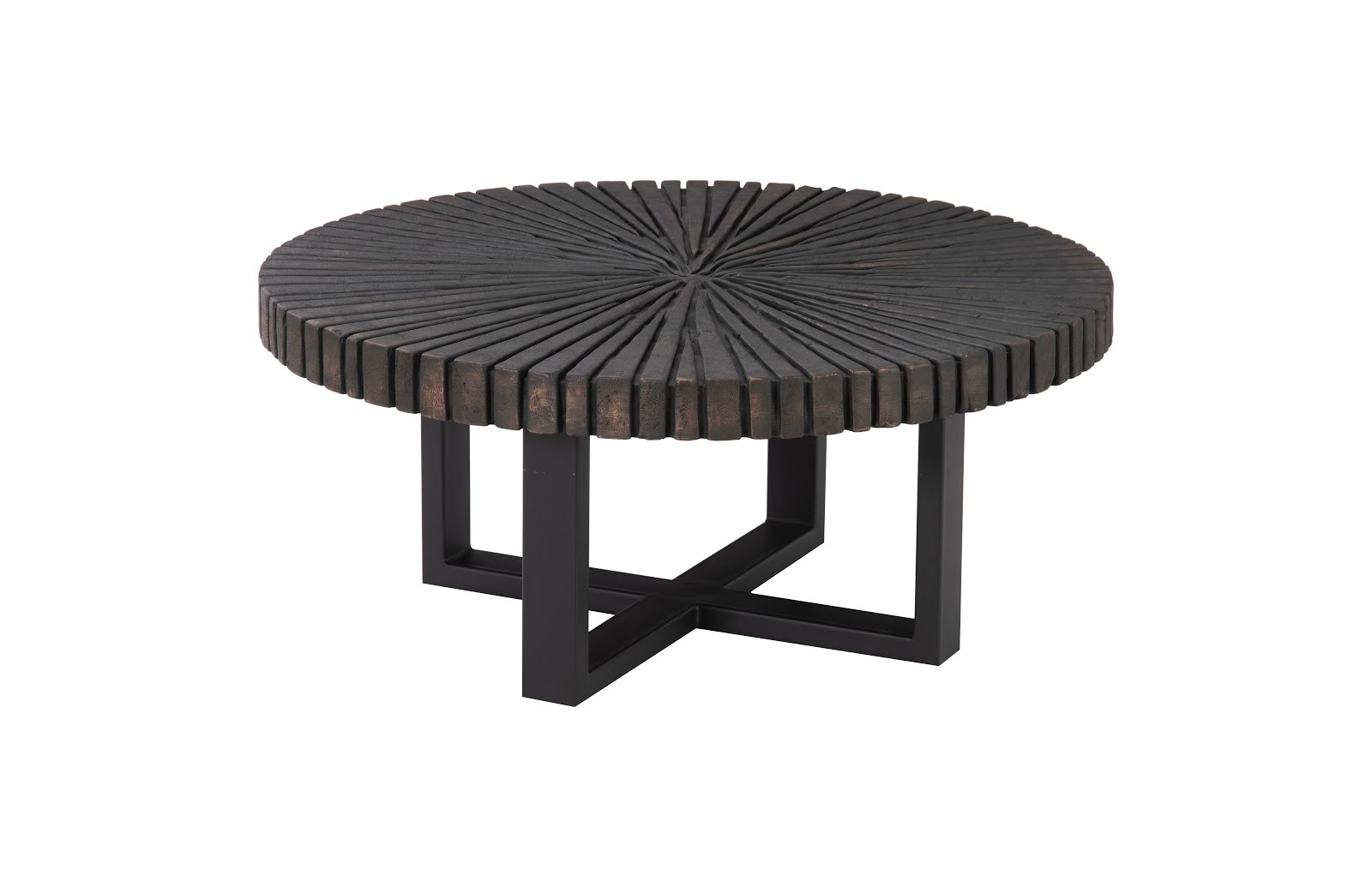 Phillips Collection Chainsaw Coffee Table, Round, Black Iron Cross Base, Black/Copper TH103560