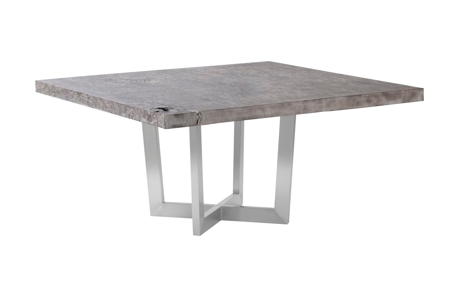 Phillips Collection Origins Dining Table, Gray Stone, Square, Brushed Stainless Steel Base TH103802