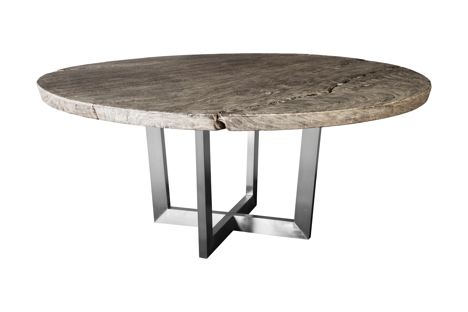 Phillips Collection Chuleta Round Dining Table on Stainless Steel Base, Gray Stone TH86250