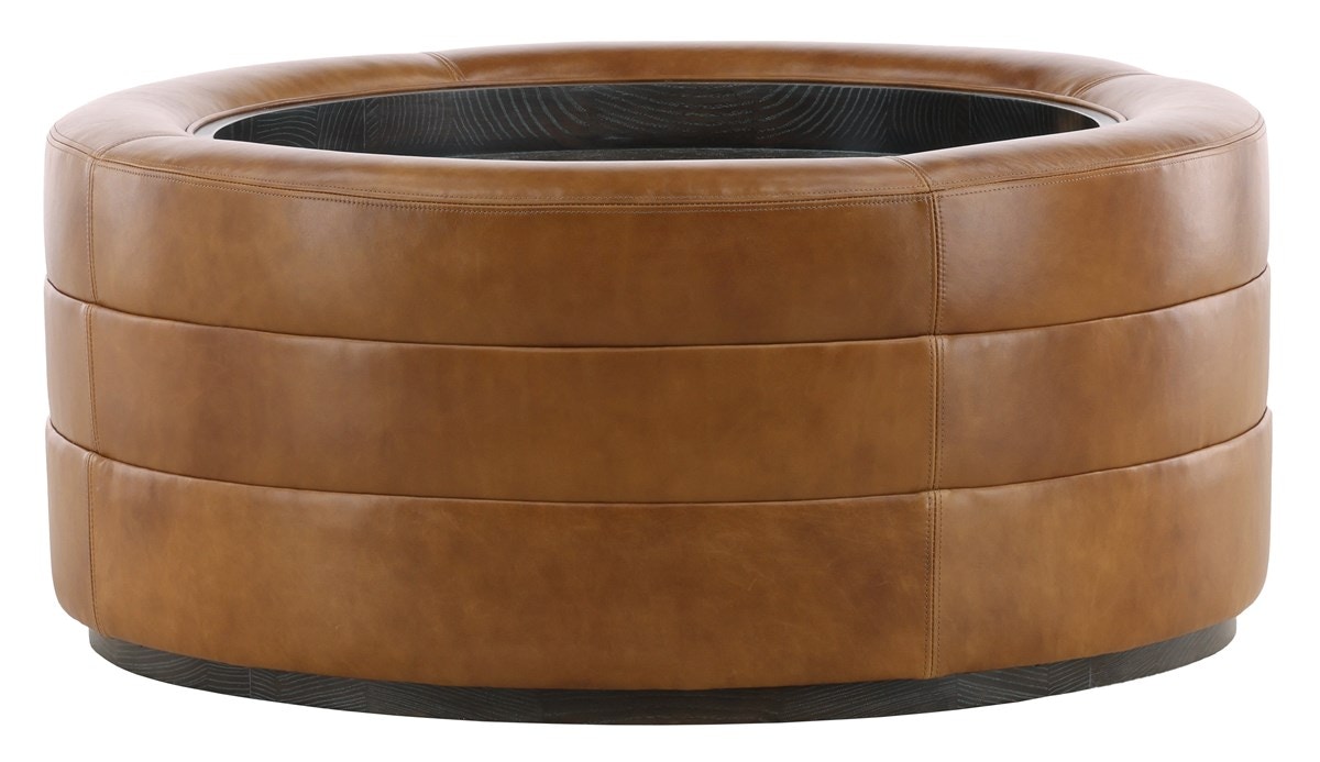 Vanguard Leather Round Ottoman with Wood Tray L9084Z-RO