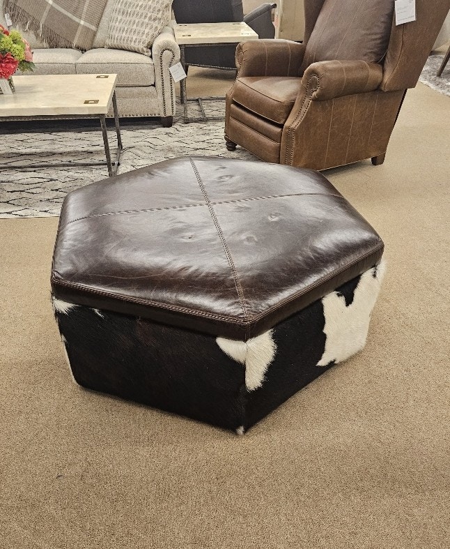  Leather and Hair-on-Hide Ottoman 6871