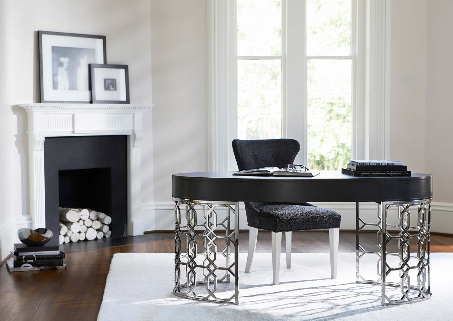  Silhouette Desk with Dark Oval top and Brilliant Stainless Steel Columns. 11