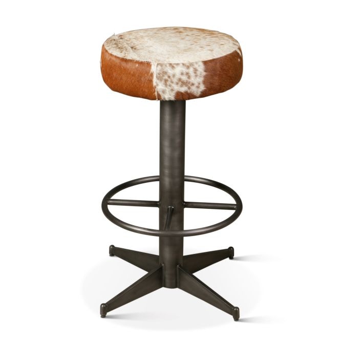  Brown Cowhide Leather and Iron Bar Stool FN9B3DV4WB8