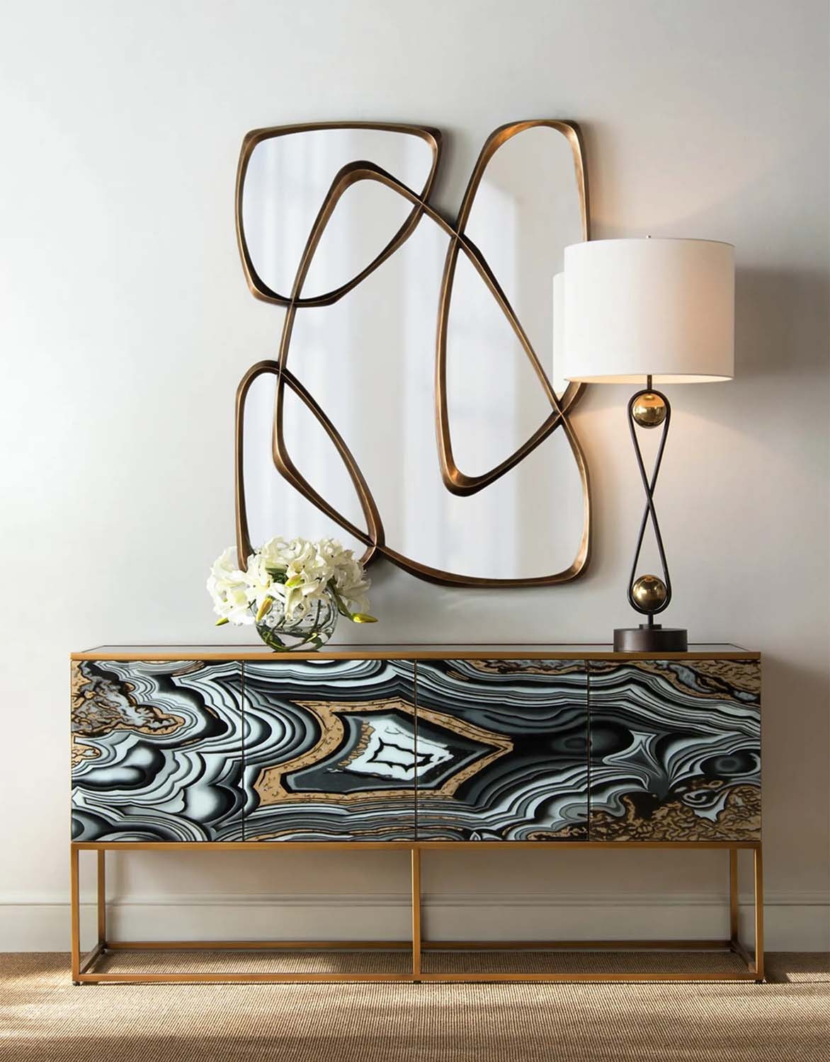  Modern Agate Four Door Cabinet and Mayan Bronze Modern Agate